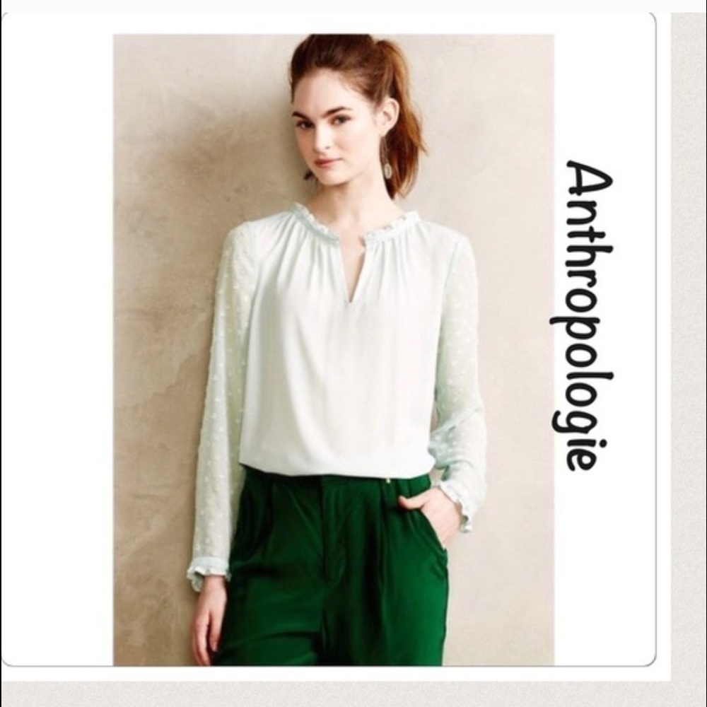 New - Anthropologie mint dots blouse - Picture 2 of 4